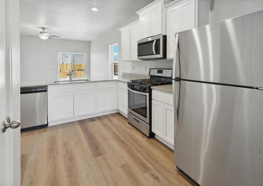 The kitchen of the Arapaho has energy-efficient appliances.