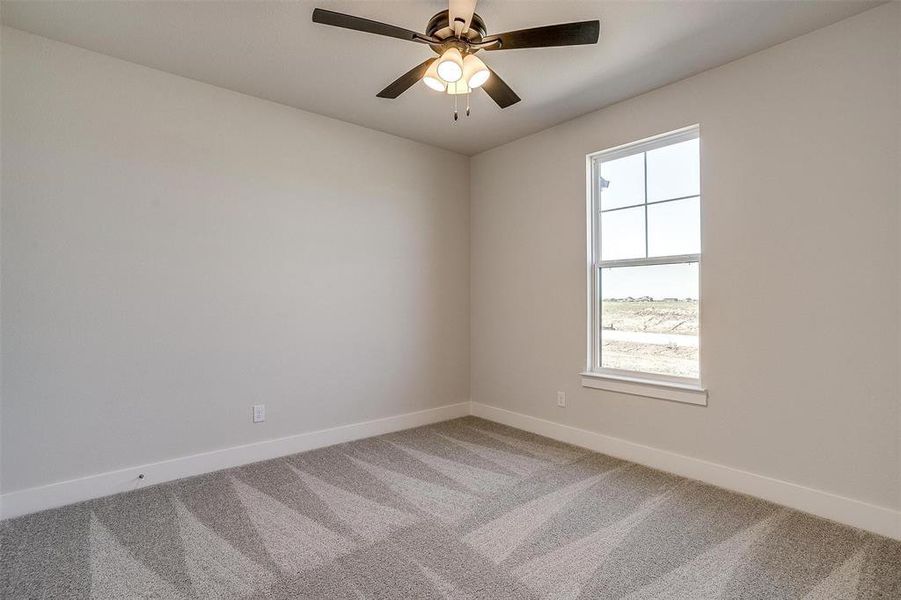 Spare room with carpet flooring and ceiling fan