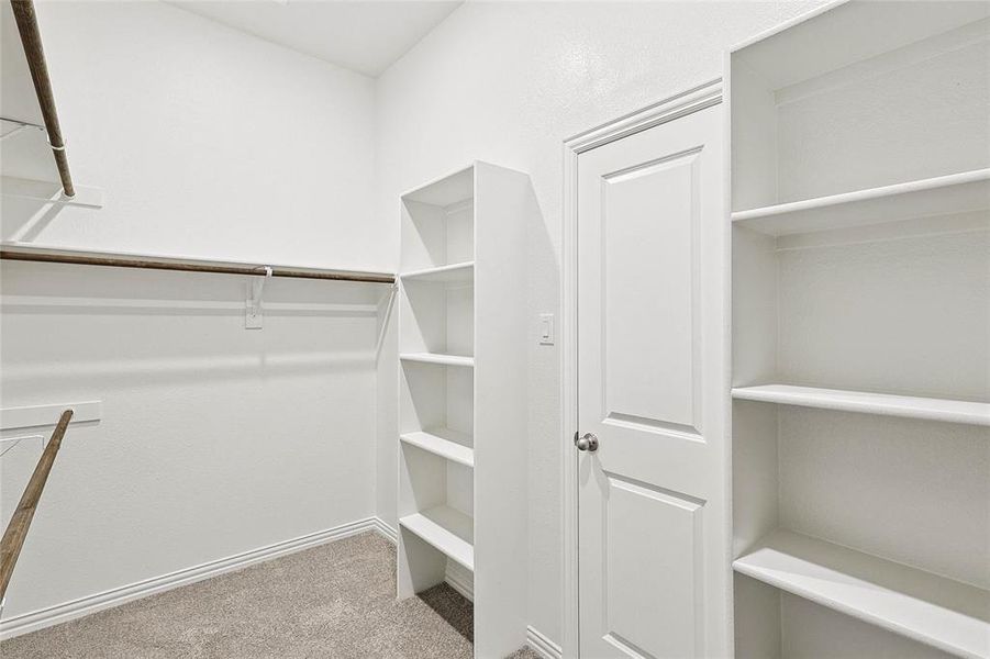 Spacious closet with carpet flooring