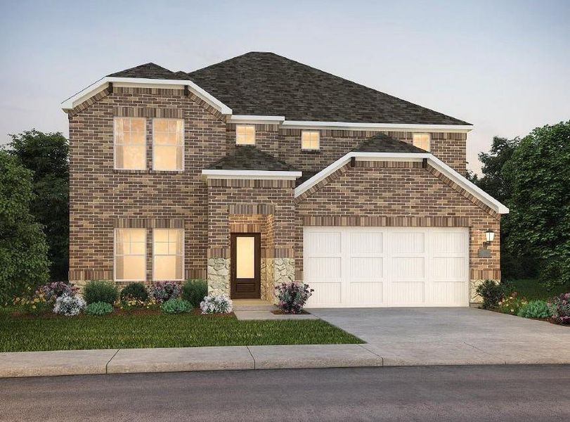 Representative photo, brick and stone on actual home are very light.