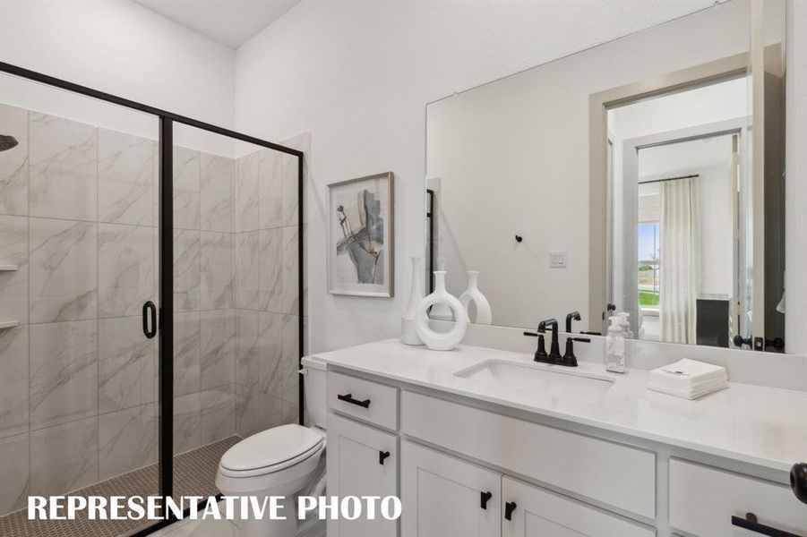 Designer selected finishes create beautiful spaces in all of our guest bathrooms.  REPRESENTATIVE PHOTO