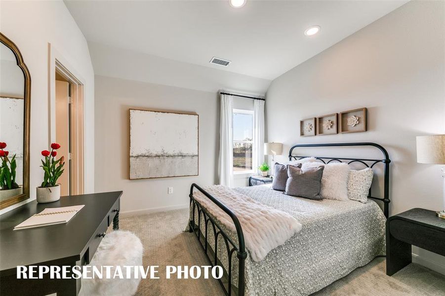 You'll find nicely sized secondary bedrooms in all of our floor plans in Estates at Stacy Crossing.  REPRESENTATIVE PHOTO