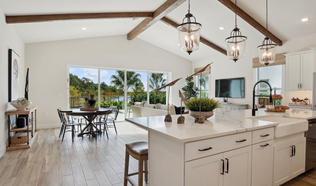 Rustic ceiling beams in great room