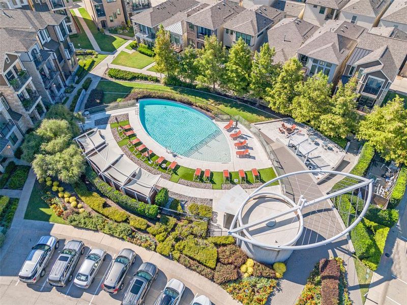 A nice birds eye view of the sparkling community pool, which is just a short walk or quick drive from 8202 Manoa.