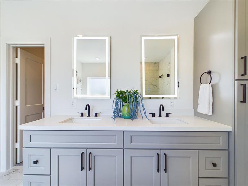 Second Floor Primary Bathroom- Double Vanity and Closet Entry