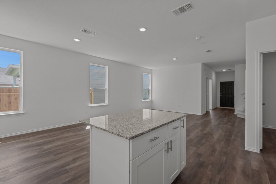 View from kitchen into gathering room