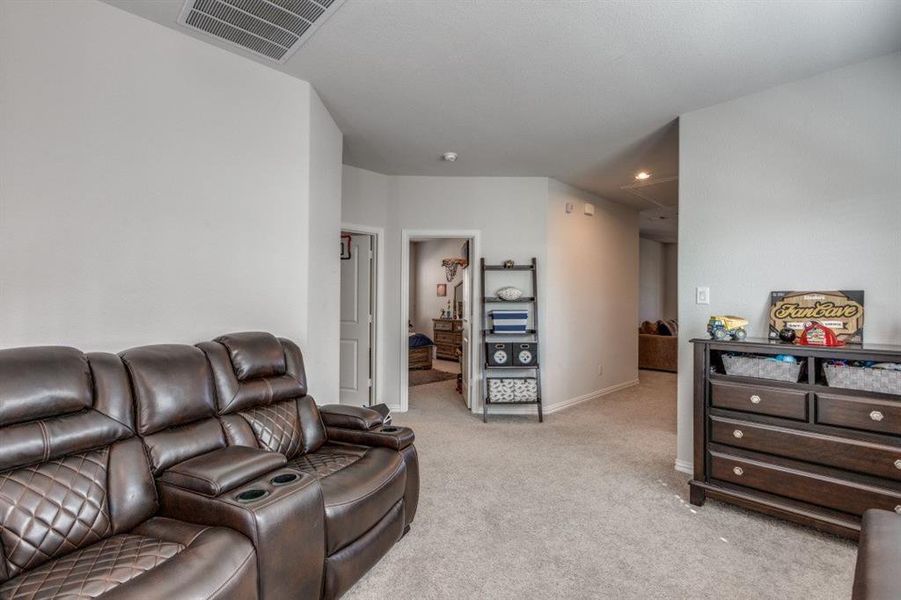 Living room with light carpet