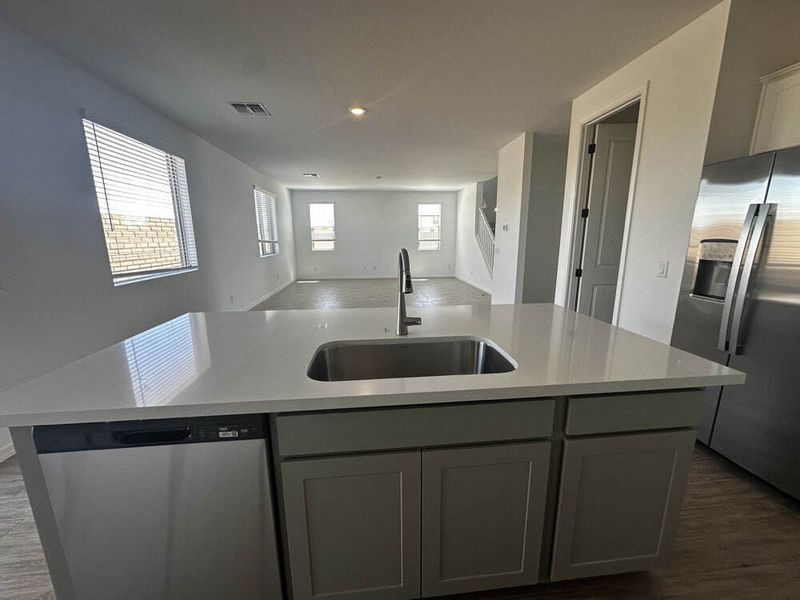 Kitchen island and great room