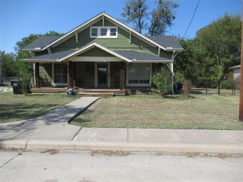 Porch and a front lawn