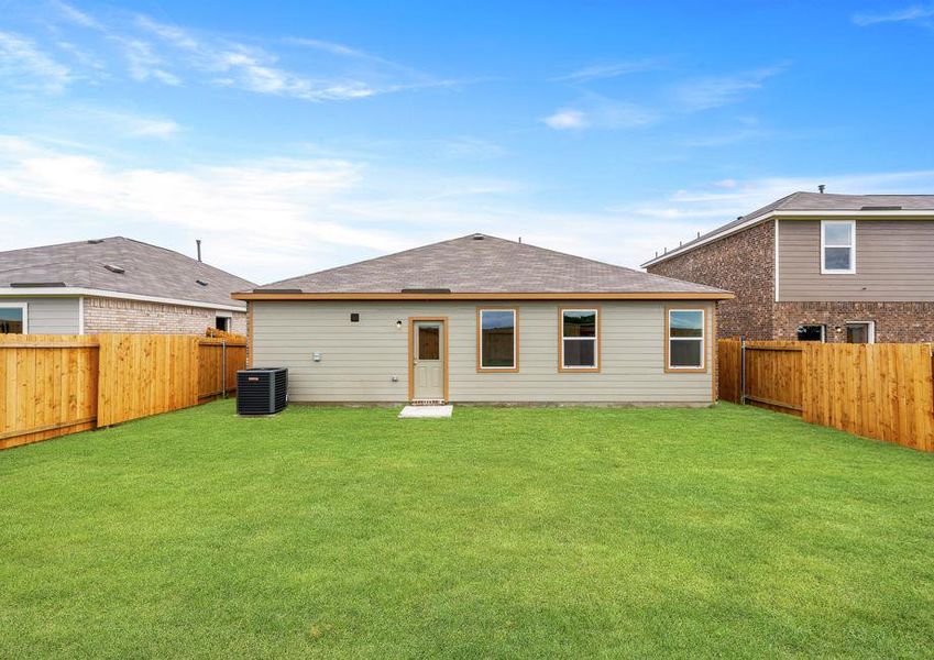 The back yard of the Reed is fully fenced-in.