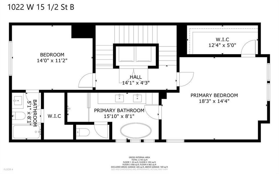 4th floor primary bedroom and secondary bedroom. Laundry closet on the top floor.