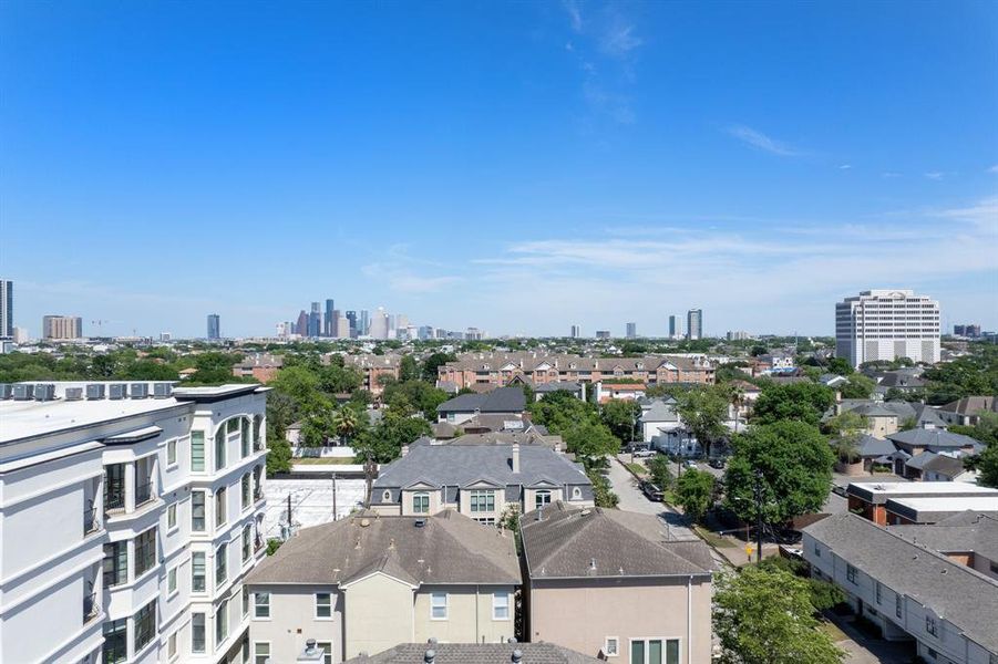 Incredible downtown skyline views on the east side of Mimosa Terrace, shown at approximate height of 8th Floor. Views shown may not resemble actual unit view. from