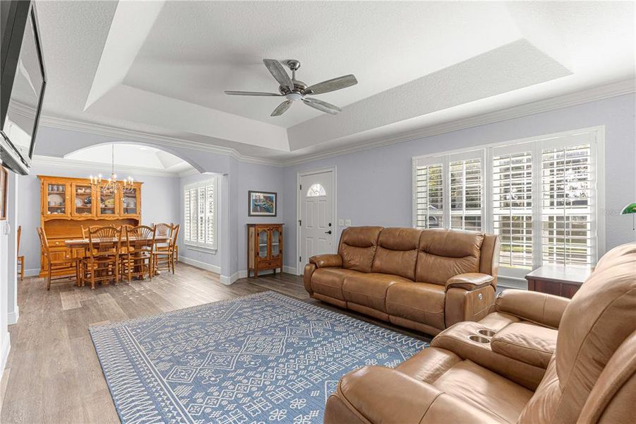 Front living room separate yet open to dining room