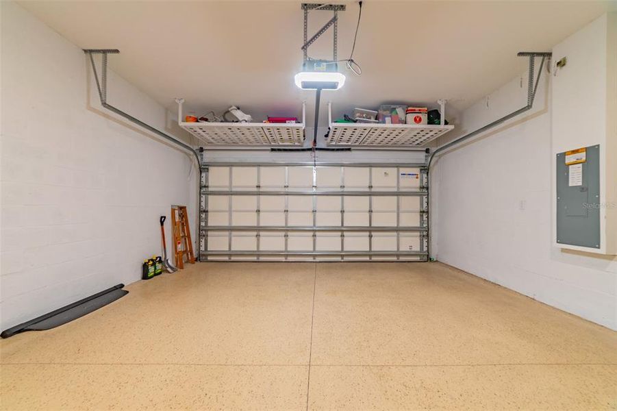 2-car garage with epoxy flooring