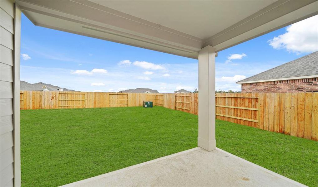 Covered patio in backyard