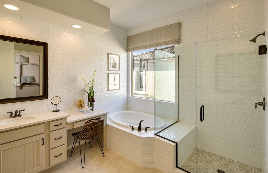 Luxurious owner's bath with glass walk-in shower a