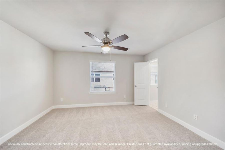 Each secondary bedroom is pre-wired for a ceiling fan with a light kit, providing convenience and the option for enhanced comfort and lighting.