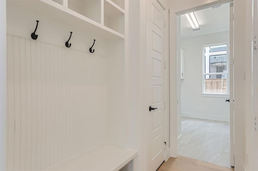 Mudroom featuring light hardwood / wood-style flooring