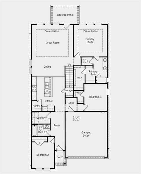 Structural options added include: 8' entry doors, open stair railing and pop-up ceilings in family and primary bedroom.
