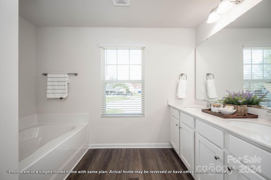 Primary bath with natural light and dual sinks