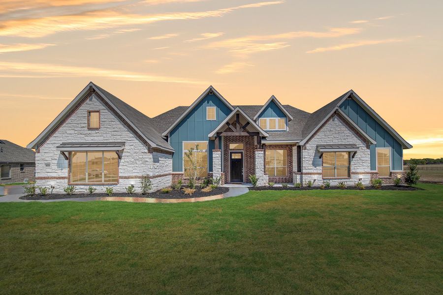 Elevation C with Stone | Concept 3634 at The Meadows in Gunter, TX by Landsea Homes