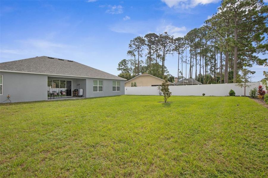 Large Fenced-in Backyard with added landscaping.