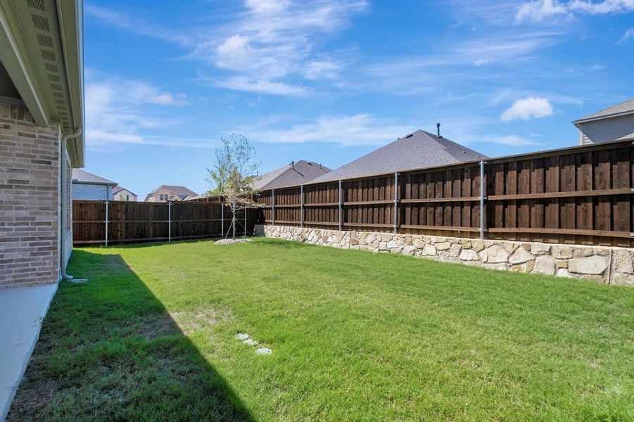 Backyard has plenty of grassy area for pets and play