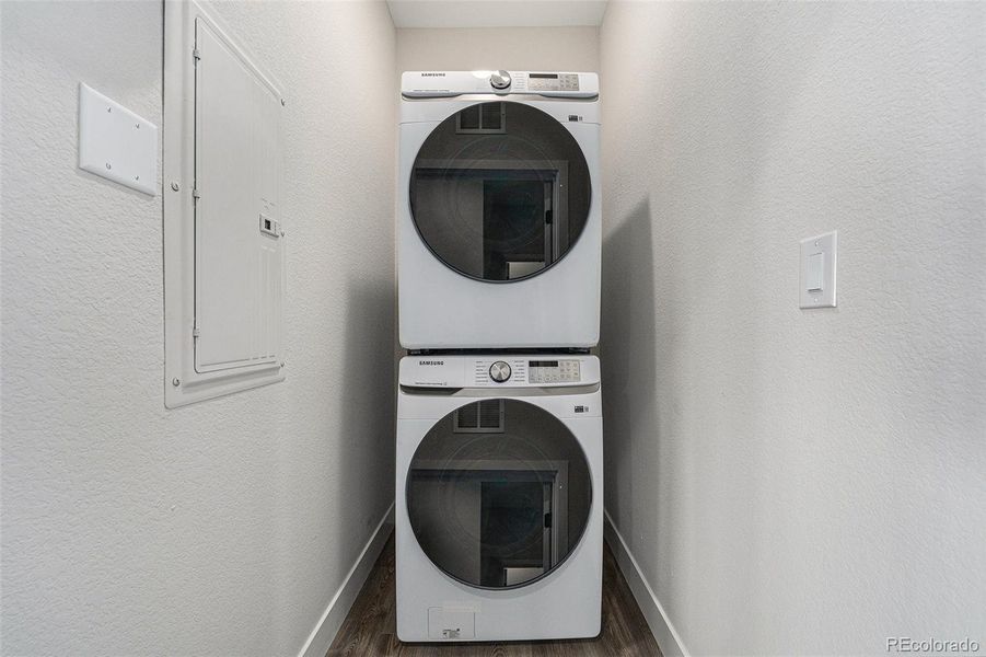 All homes have stacked Samsun washer and dryer