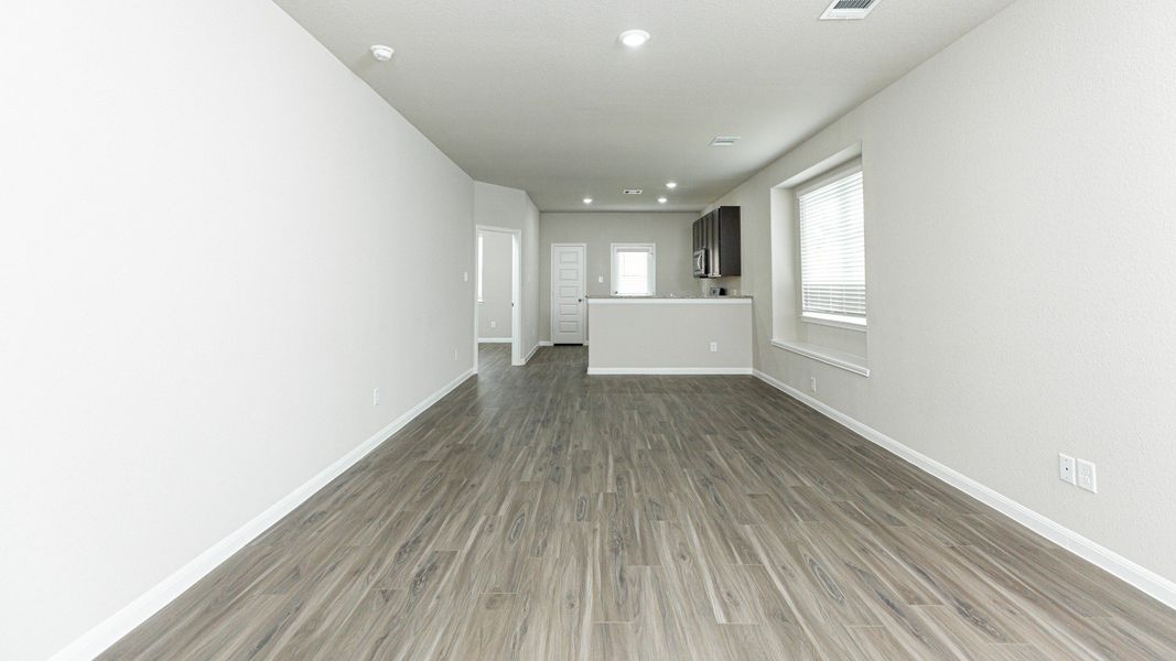 Family Room to Dining Area and Kitchen