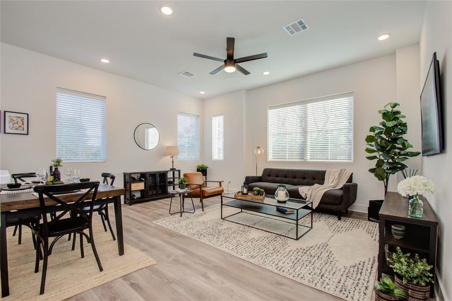 Spacious living area located on the second floor! Photos from another community's model home FINISHES & COLORS MAY VARY! Ceiling fans are not included!