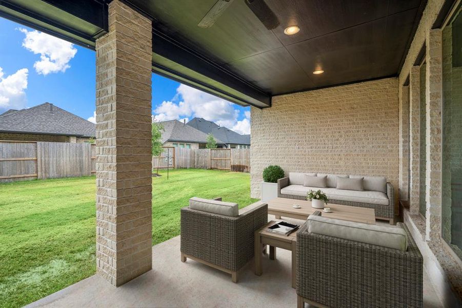 Head to the backyard to see the wonderful covered patio and green space! Your covered patio overlooks your backyard with plenty of green space to enjoy!  *This room has been virtually staged