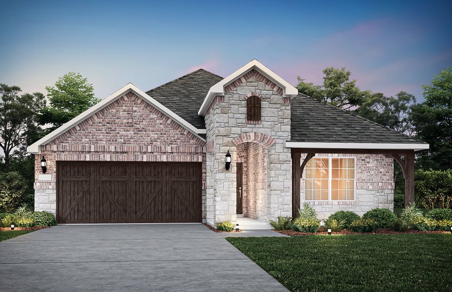 The Arlington, a one-story home with 2-car garage, shown with Home Exterior D