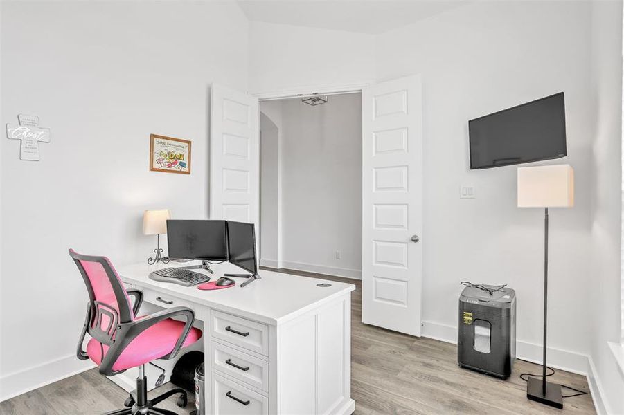 Office featuring light wood-type flooring