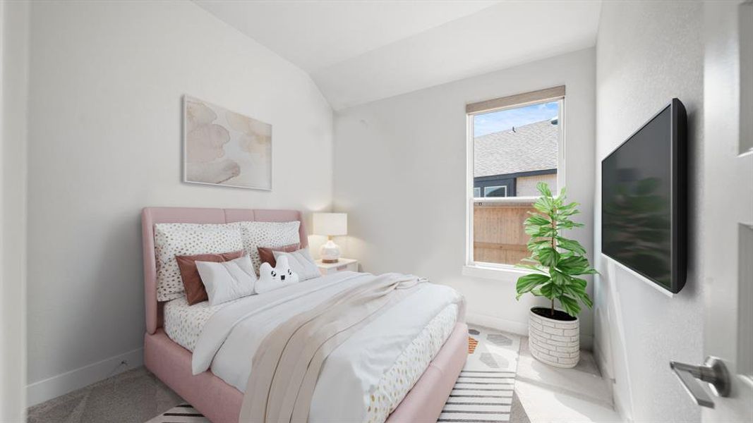 This spacious secondary bedroom features bright natural light, plush carpet, and neutral paint. *This room has been virtually staged