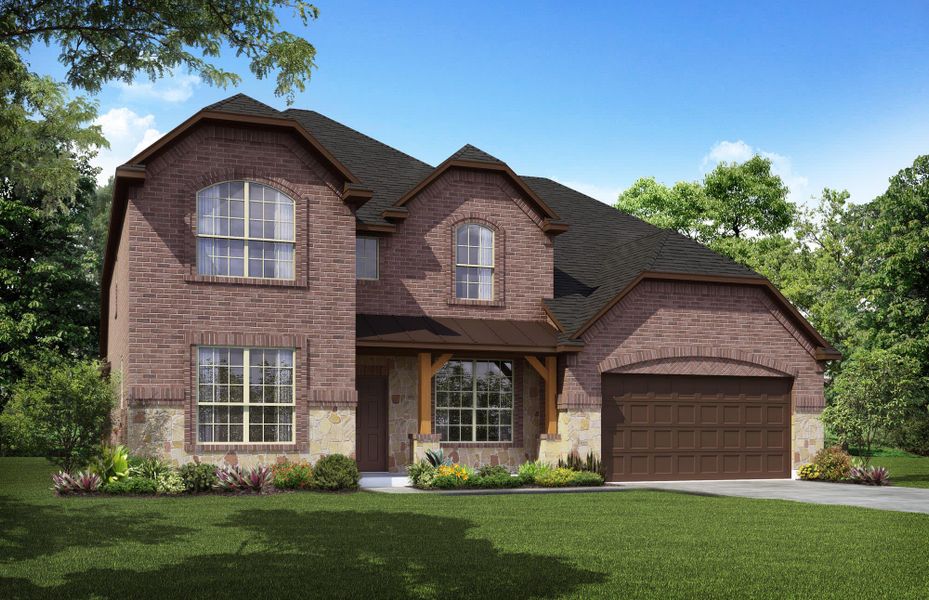 Elevation B with Stone | Concept 3218 at Belle Meadows in Cleburne, TX by Landsea Homes