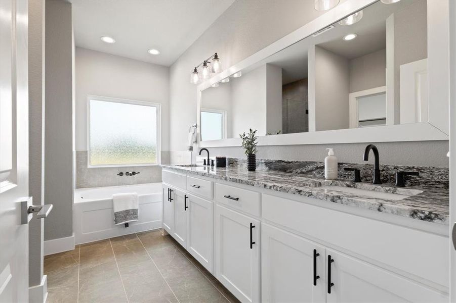 Bathroom with independent shower and bath and vanity