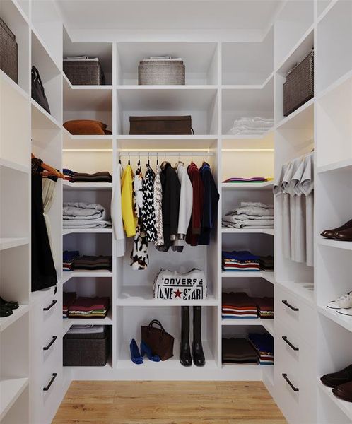 Image is a 3D rendering of the master's closet.  Subject to change.