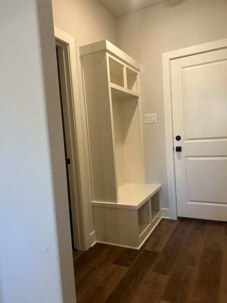 Mudroom featuring dark hardwood / wood-style floors