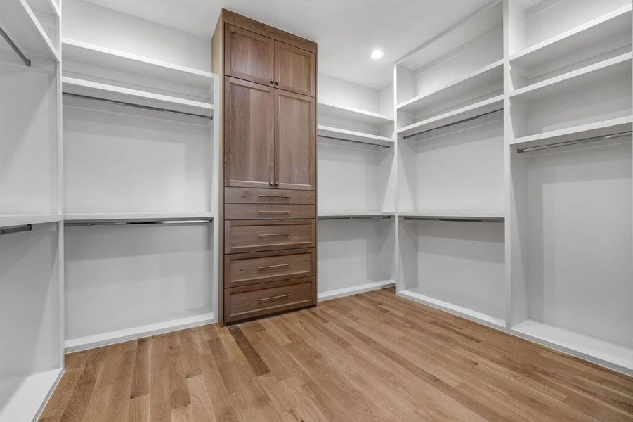 Spacious closet featuring light wood-type flooring