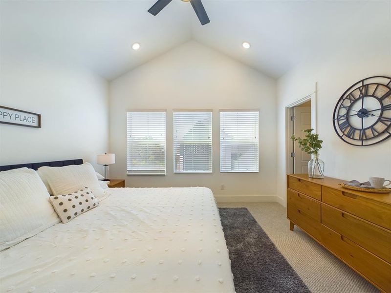 PElegant and spacious primary bedroom - located on the second floor. Photos from another community by the same builder, FINISHES & COLORS MAY VARY! Ceiling fans are not included!