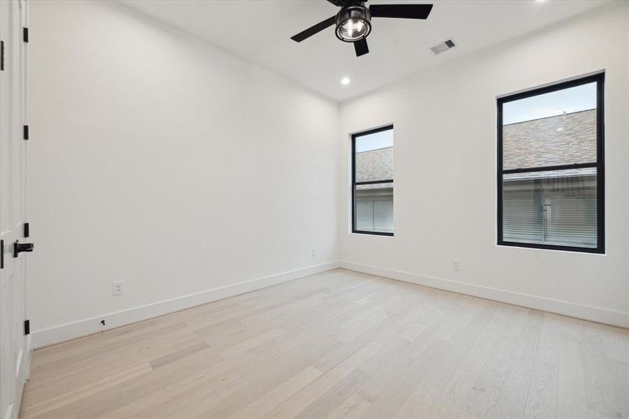 On the 2nd floor, all secondary bedrooms showcase beautiful white oak hardwood floors, LED lighting, loads of closet space, ceiling fans, and ensuite bathrooms.