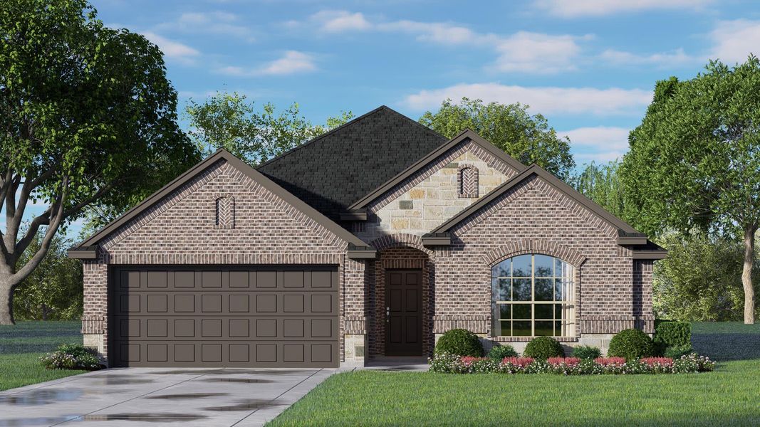 Elevation B with Stone | Concept 1660 at Chisholm Hills in Cleburne, TX by Landsea Homes