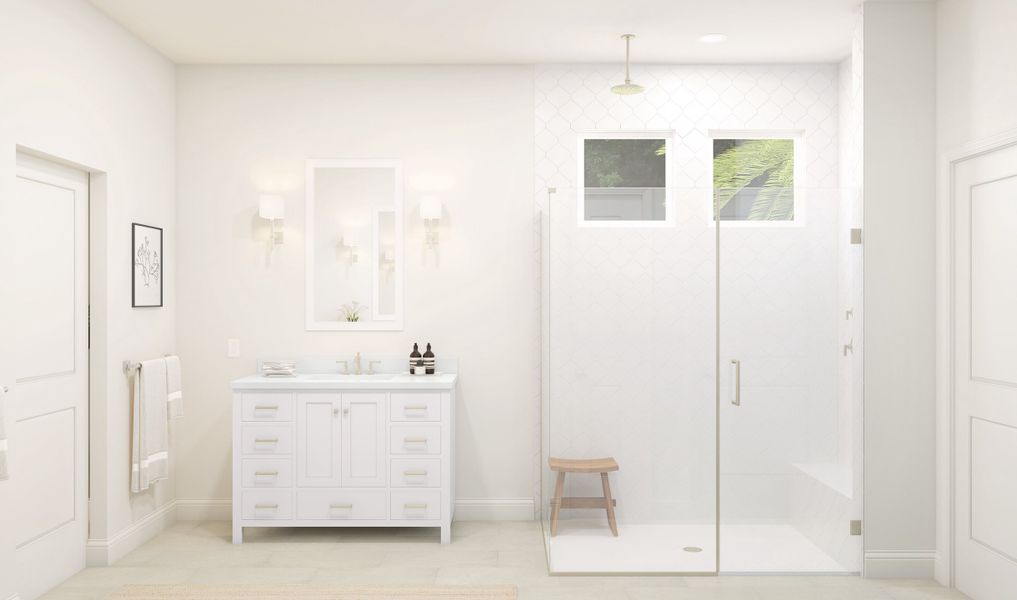 Stunning vanity & frameless shower door