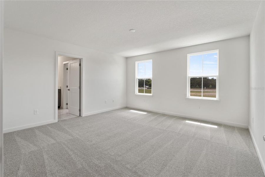 Large primary suite with great windows and a walk-in closet.