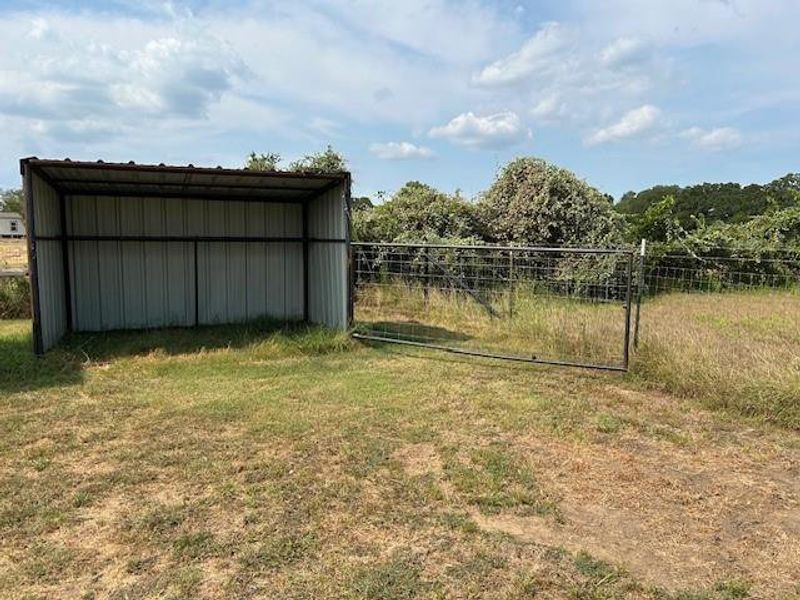 Loafing shed with gate open