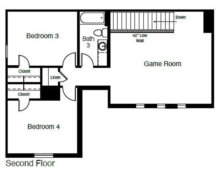 D.R. Horton's Glenwood floorplan, 2nd floor - All Home and community information, including pricing, included features, terms, availability and amenities, are subject to change at any time without notice or obligation. All Drawings, pictures, photographs, video, square footages, floor plans, elevations, features, colors and sizes are approximate for illustration purposes only and will vary from the homes as built.