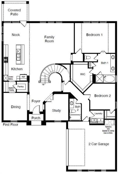 D.R. Horton's Valley Spring floorplan, 1st floor - All Home and community information, including pricing, included features, terms, availability and amenities, are subject to change at any time without notice or obligation. All Drawings, pictures, photographs, video, square footages, floor plans, elevations, features, colors and sizes are approximate for illustration purposes only and will vary from the homes as built.