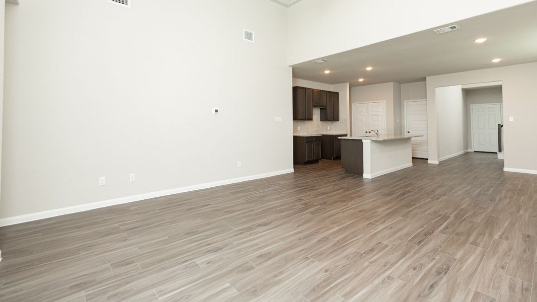 Family Room to Dining Area and Kitchen