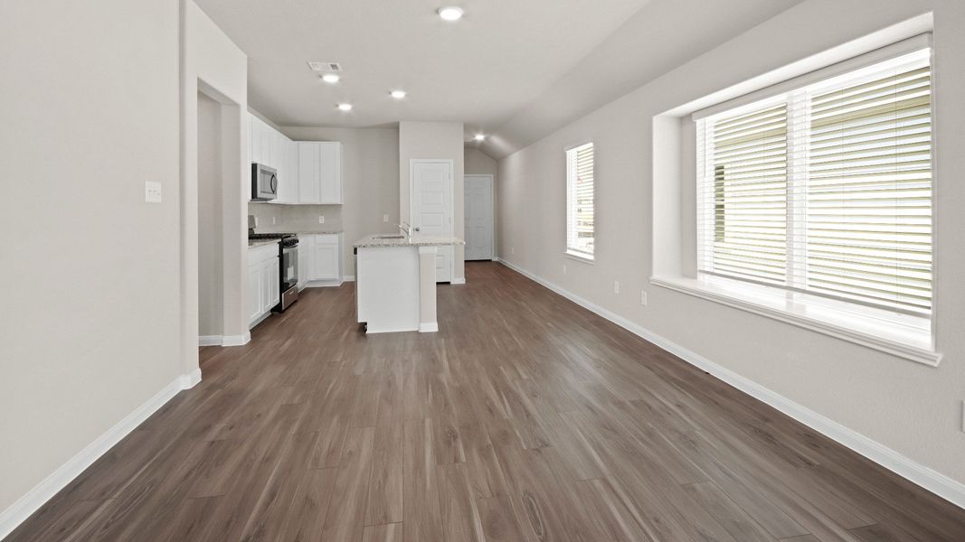 Family Room to Dining Area and Kitchen