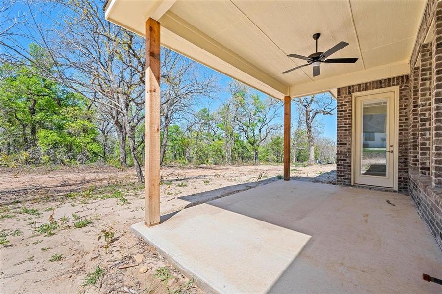 View of patio / terrace featuring ceiling fan